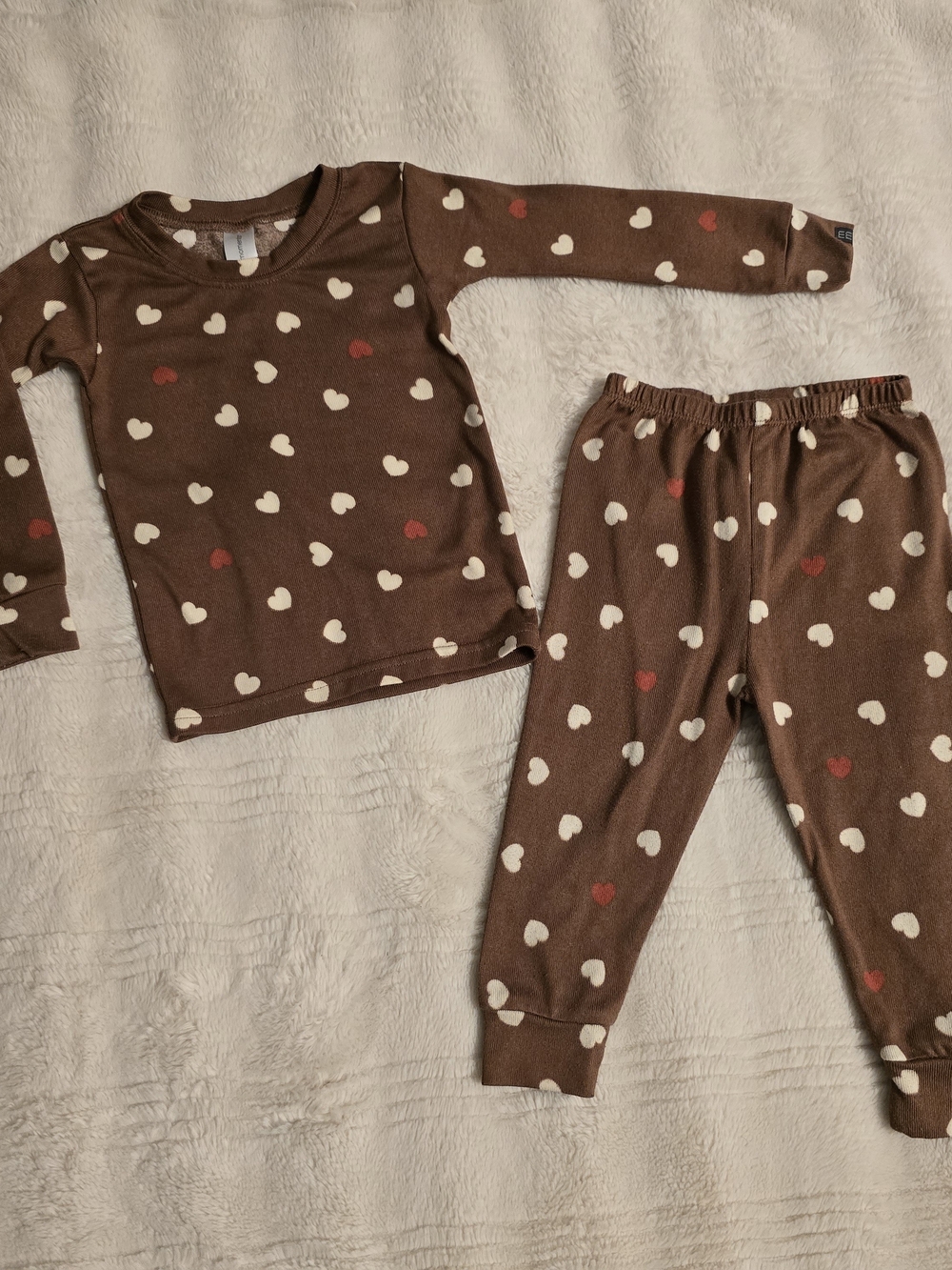 Girls Brown Heart-Print Pajama Set - Long Sleeve Top & Jogger Pants